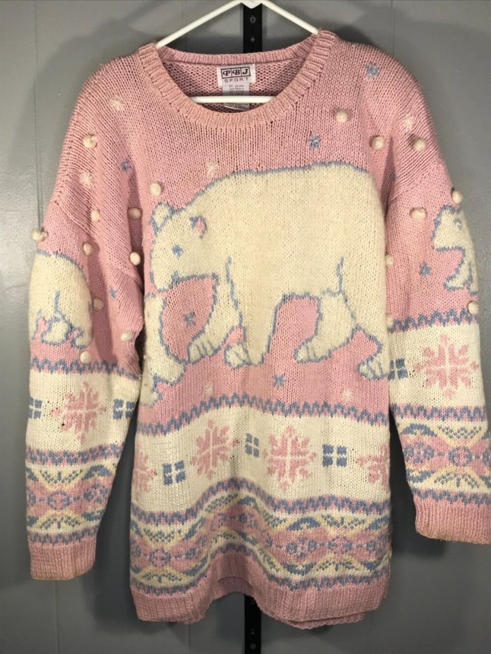 Vintage PBJ Sport Sz MD Sweater Polar Bear Winter Snow 3D Knit Coastal Preppy
